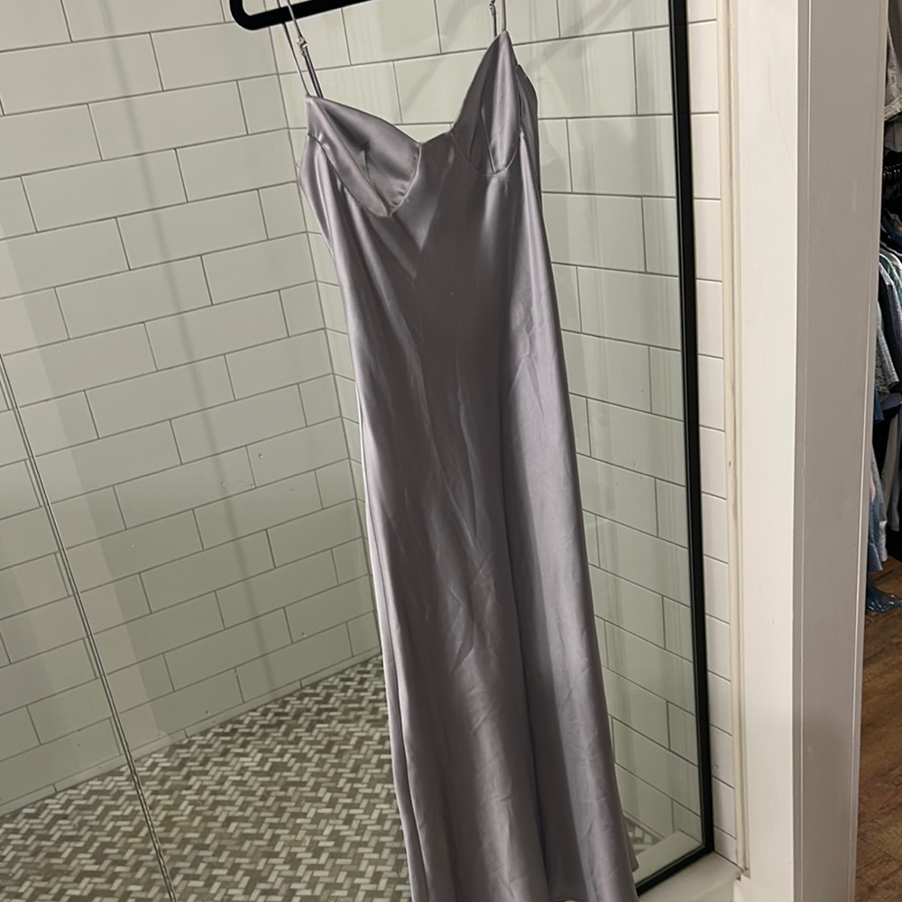Zara Satin Slip Dress in Light Silver Gray